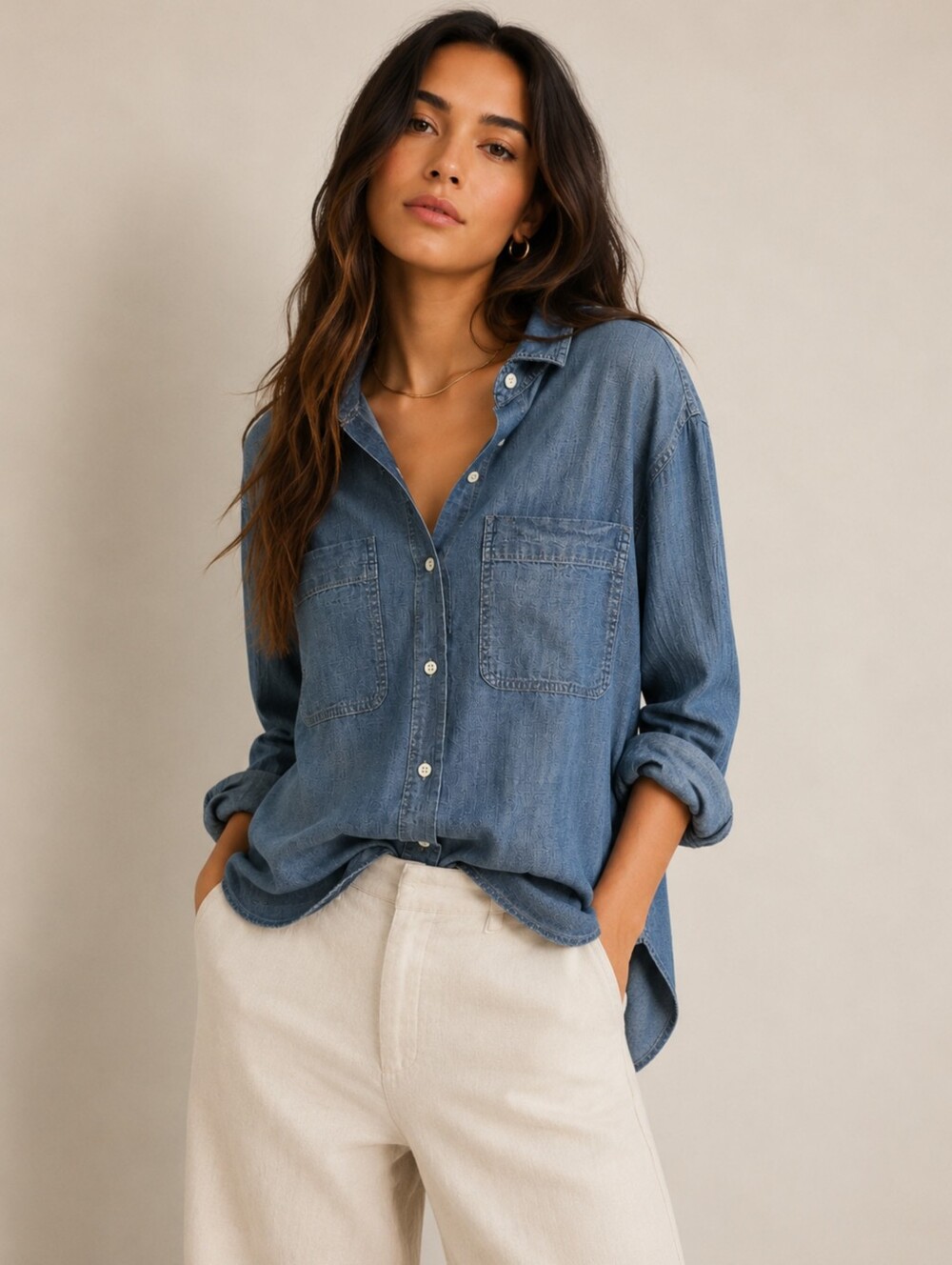 Urban Research DOORS Chambray Cotton Button Down Shirt M Japanese Minimalist